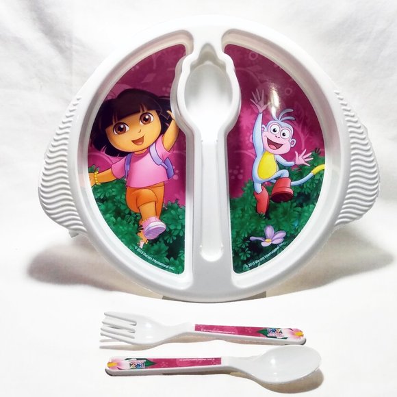 Dora The Explorer & Boots-Sectional Plate-Spoon-Fork Set-Viacom - Picture 3 of 9
